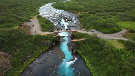 bruarfoss waterfall in iceland, aerial drone view