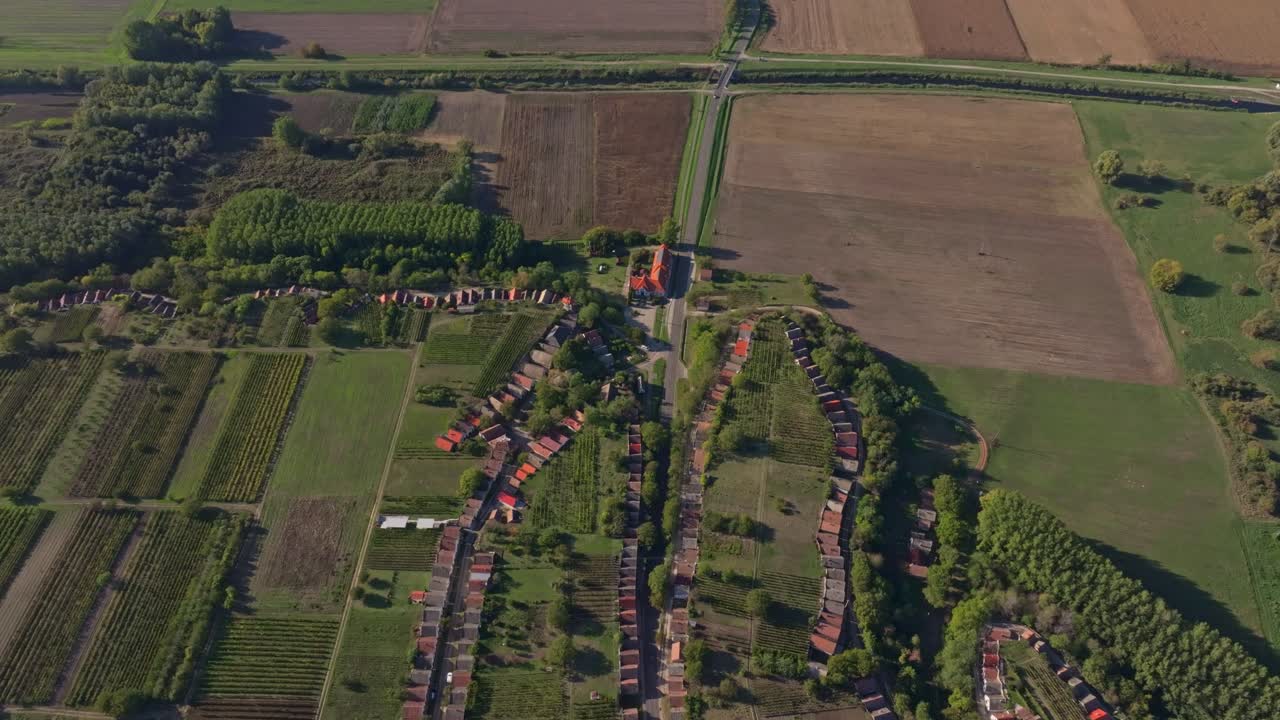 Autumn sun lights up vineyard cottages in Hajos, Hungary