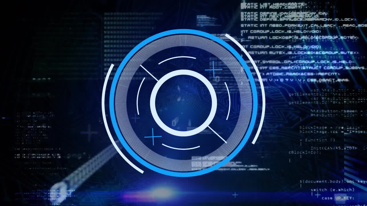 Animation of scope scanning over data processing on black background