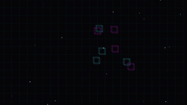 Abstract Motion Graphics with Floating Neon Cubes on Grid Background