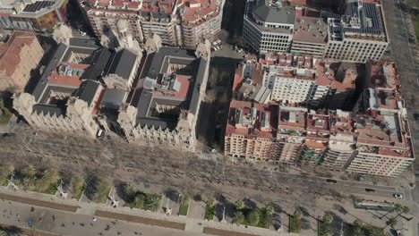 High-angle-view-of-blocks-of-buildings-in-city.-Old-building-of-Superior-Court-of-Justice-of-Catalonia.-Barcelona,-Spain