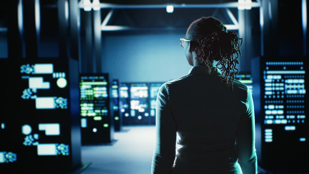 Engineer strolls through server rows