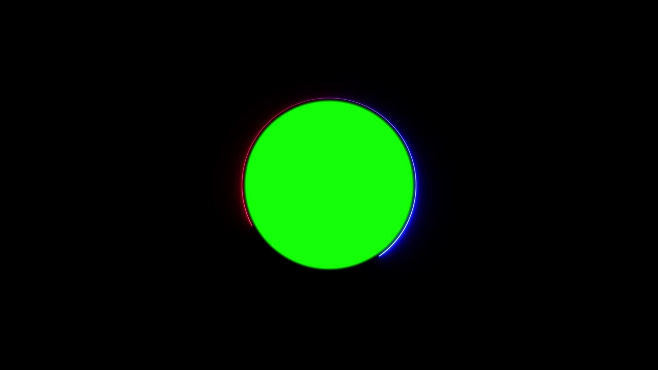 luz de neón brillante alrededor de la forma redonda verde. animación de luz de neon brillante con pantalla verde.