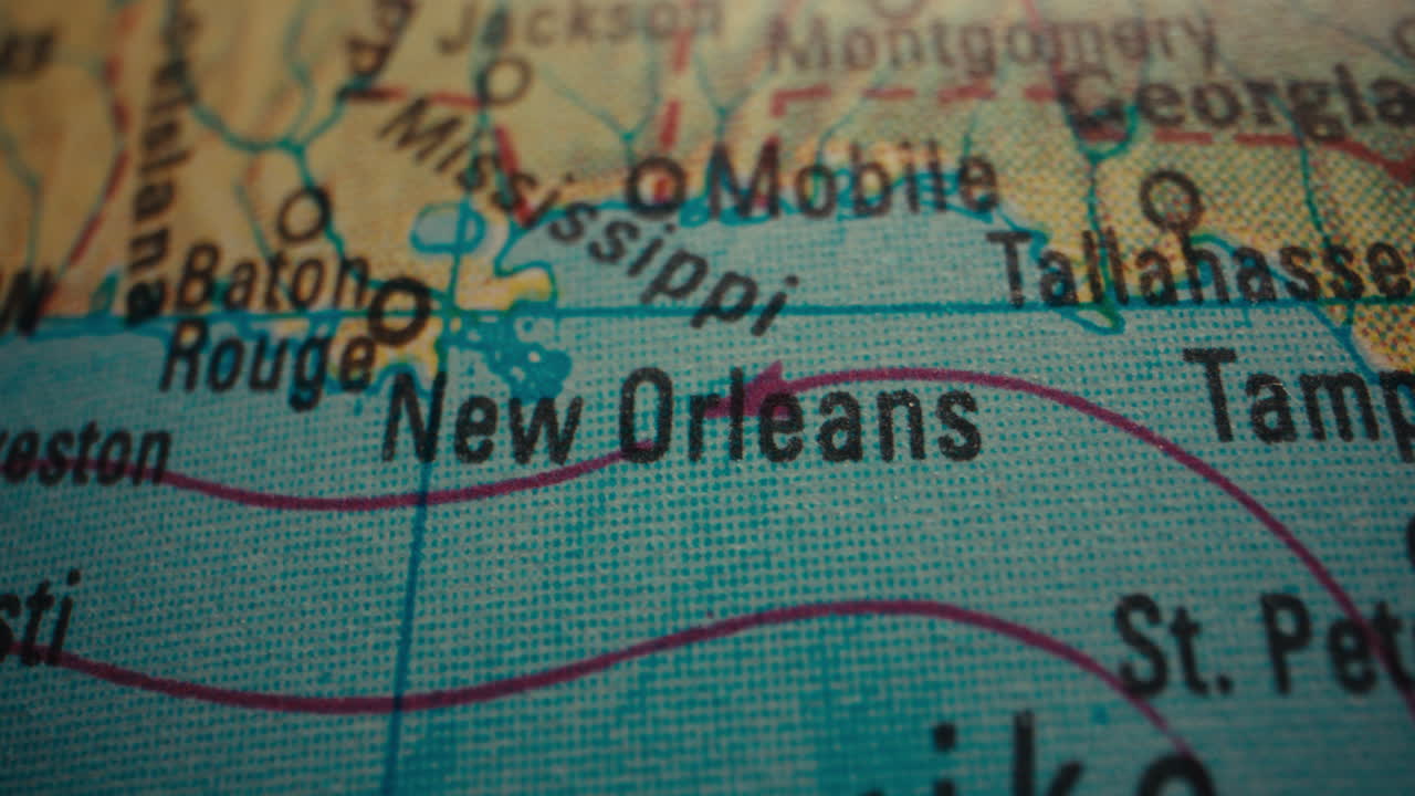Close-up of a map showing New Orleans