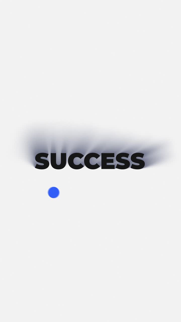 Motion graphics verticais em 4K da palavra SUCESSO. Estética profissional e clean com fonte de luz azul e um loop perfeitamente uniforme. Otimizado para Reels e TikTok