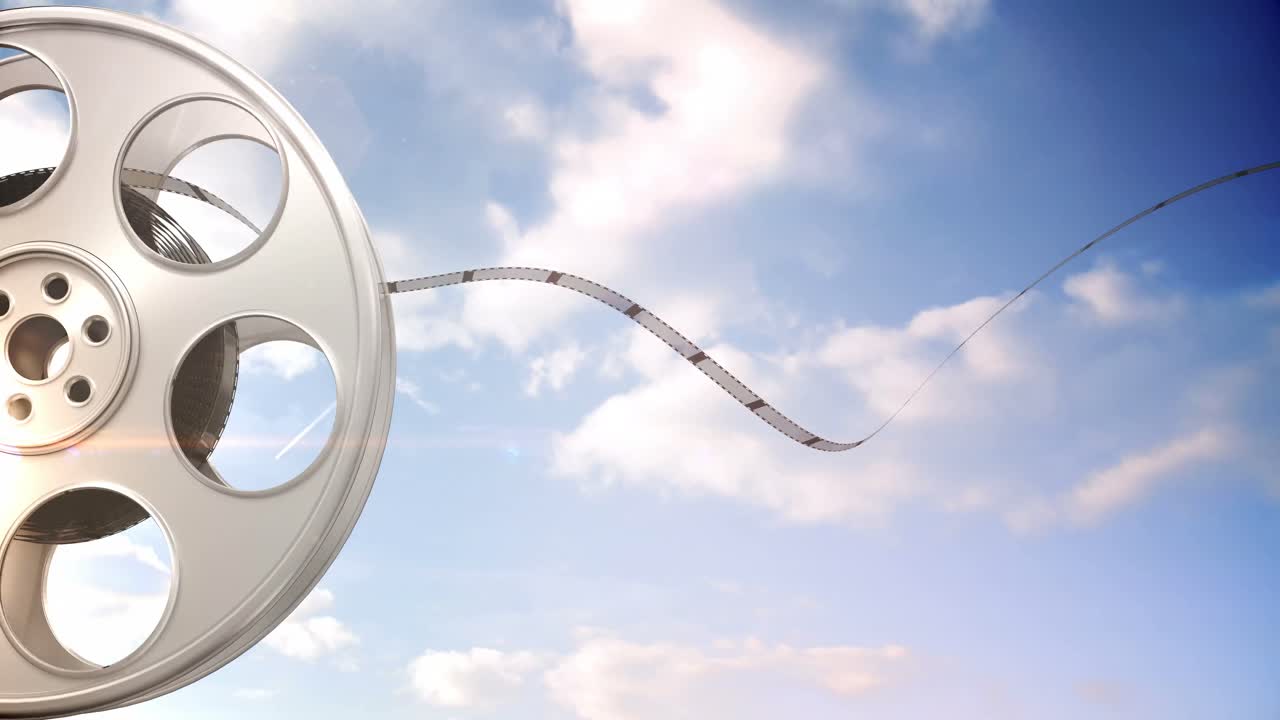 필름 릴에서 굴러 나오는 필름