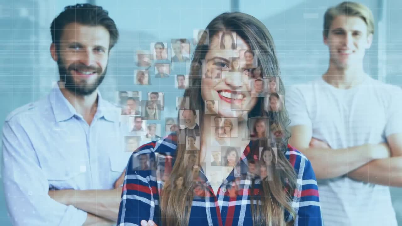 animación de personas iconas sobre feliz hombres de negocios caucásicos en la oficina.