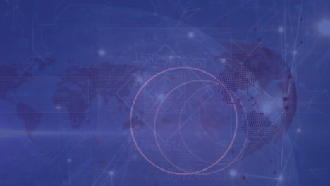 animación de la red de conexiones y procesamiento de datos sobre fondo azul