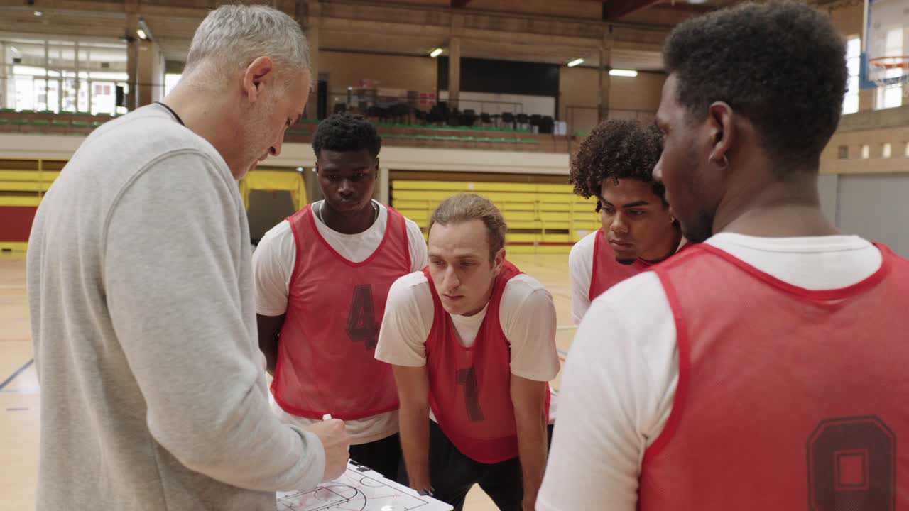 Basketball team huddle