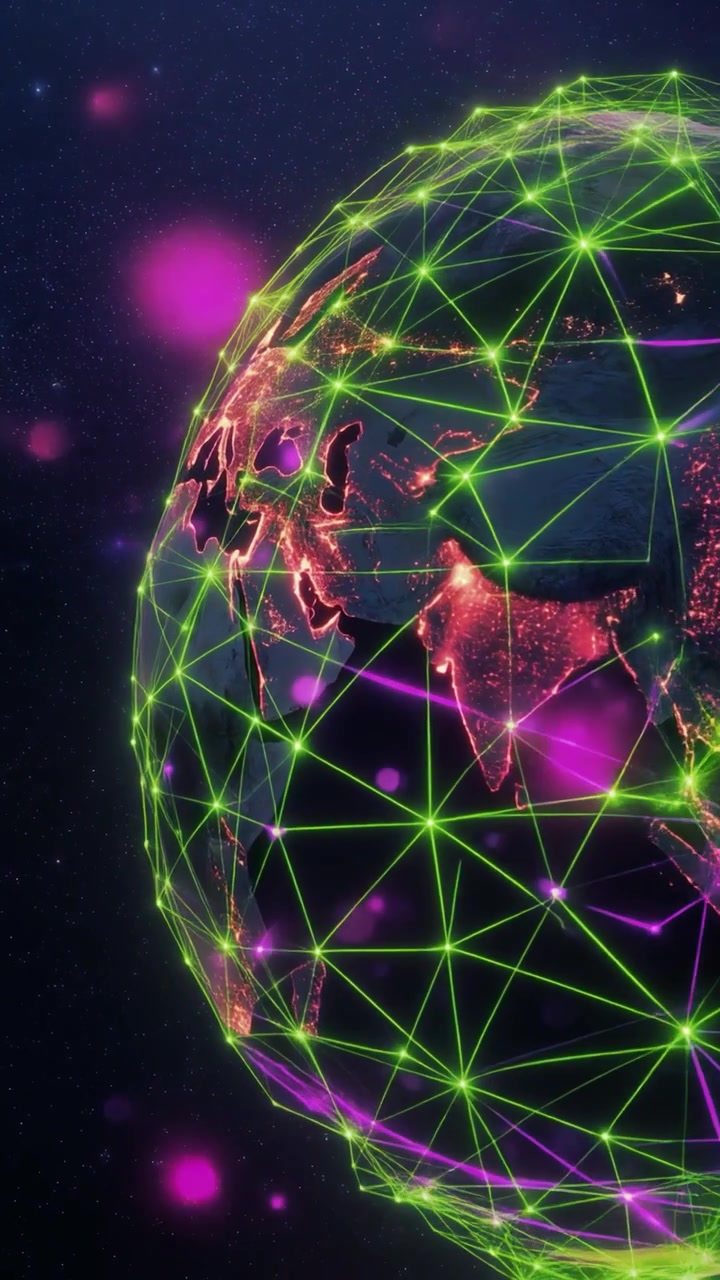 Globo Terrestre Digitale con Connessioni di Rete Luminose nello Spazio