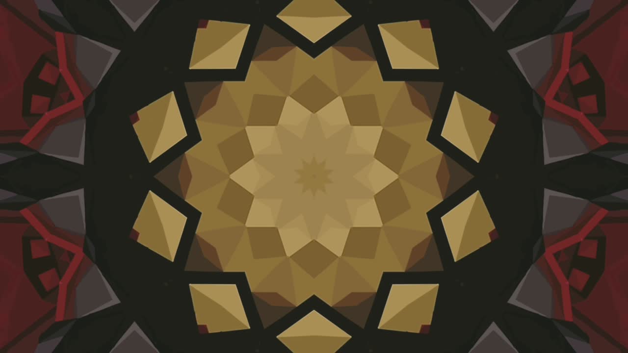 어두운 배경의 프레임 중앙에서 만화경 효과