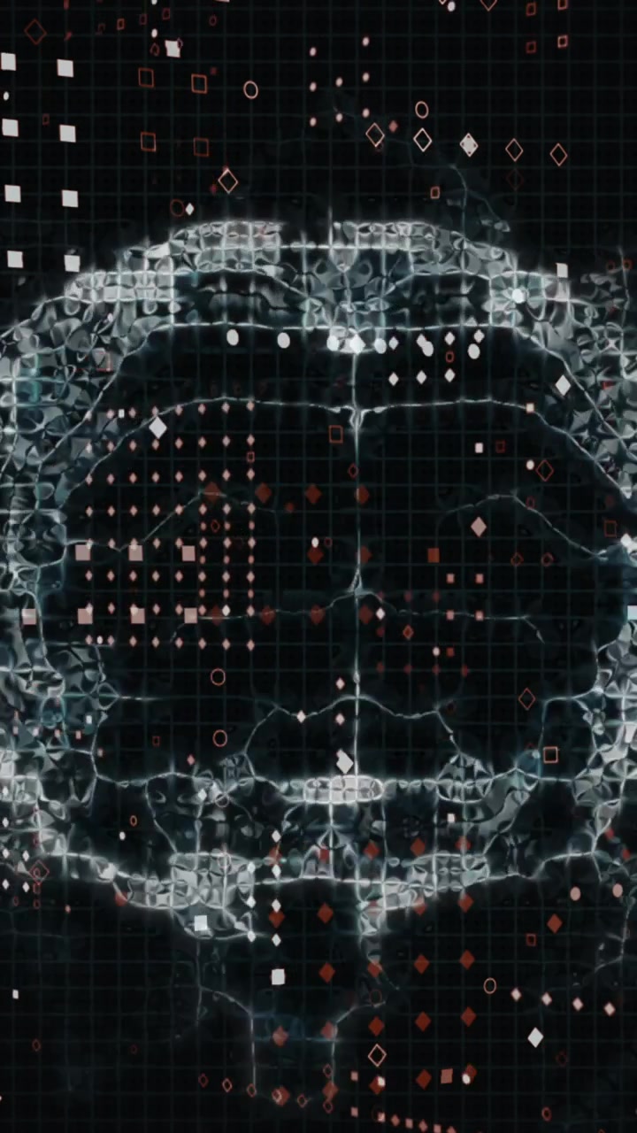 Animation of human brain and data processing on black background
