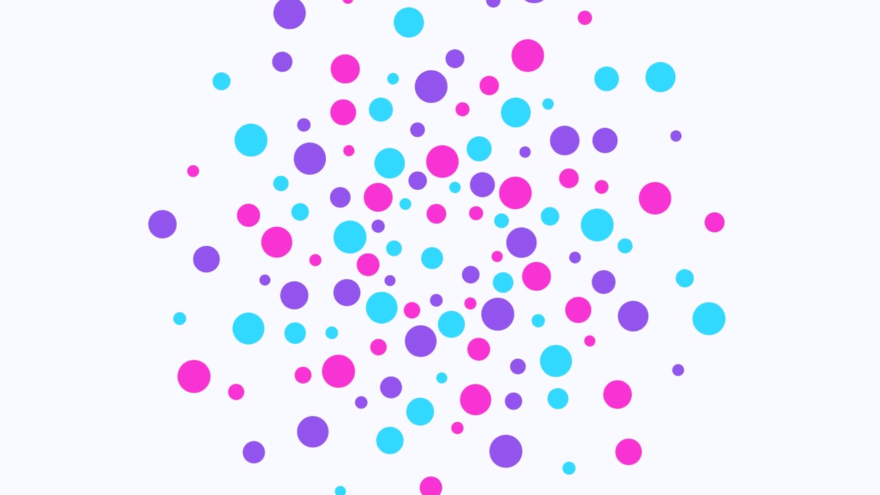 Motion graphic astratta di cerchi rosa, viola e blu fluttuanti