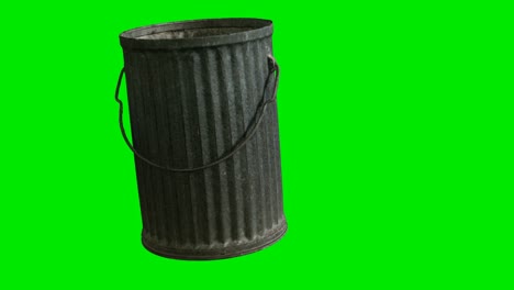 metal trash bin on green chromakey background