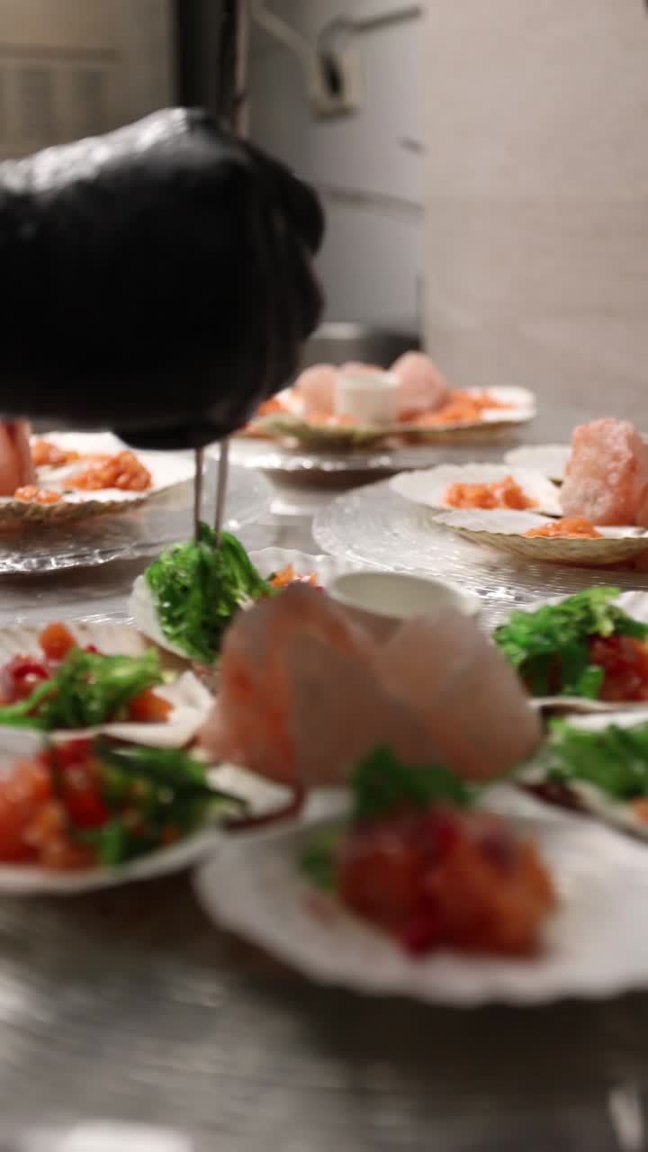 Chef Preparing Plated Salmon Appetizers