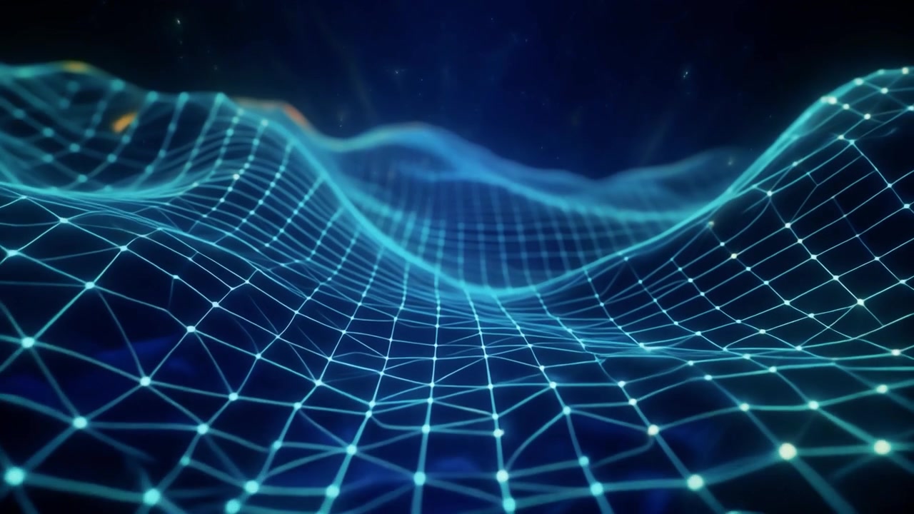 Abstrakcyjny ruch falowy cyfrowej siatki w cyberprzestrzeni