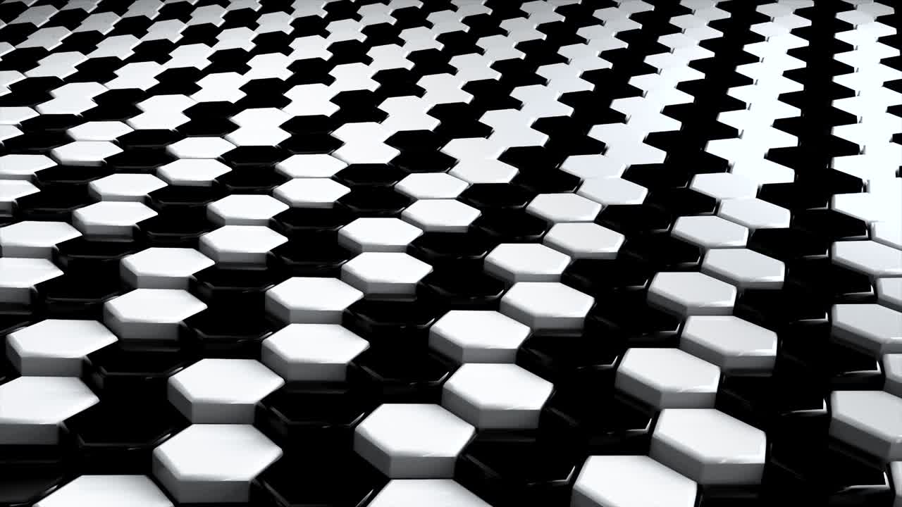 Abstract hexagon white and black geometric surface loop: wavy motion background