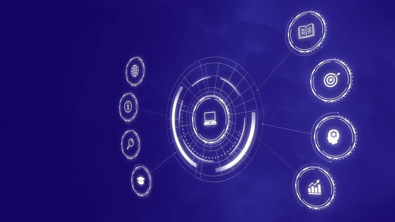 Animation of network of digital icons against thunderstorms and dark clouds in the sky