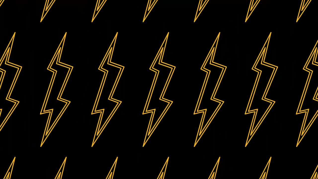 Yellow Lightnings Animation isolated on a black background. Electric Voltage. Comic Book Sign. 4K