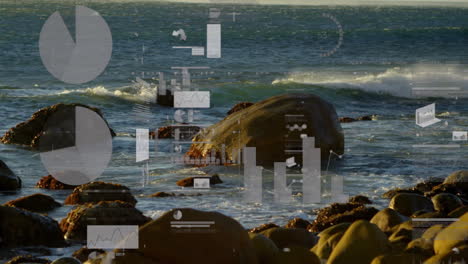 animation of financial data processing over sea