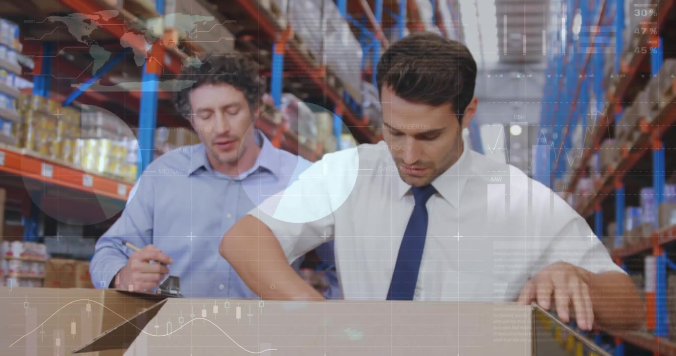 Animazione di elaborazione dati finanziari su diversi professionisti in magazzino