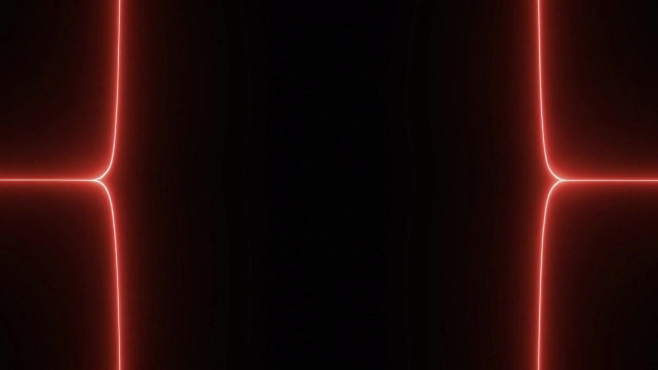Abstract Red Neon Light Lines Moving on Black Background
