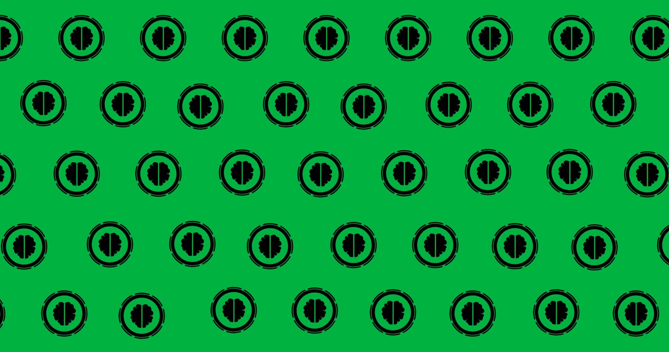 Multiple human brain icons in seamless pattern against copy space on transparent background