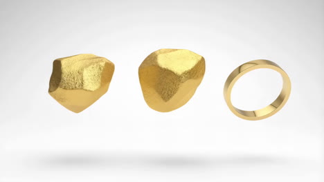 two gold nuggets and a gold ring