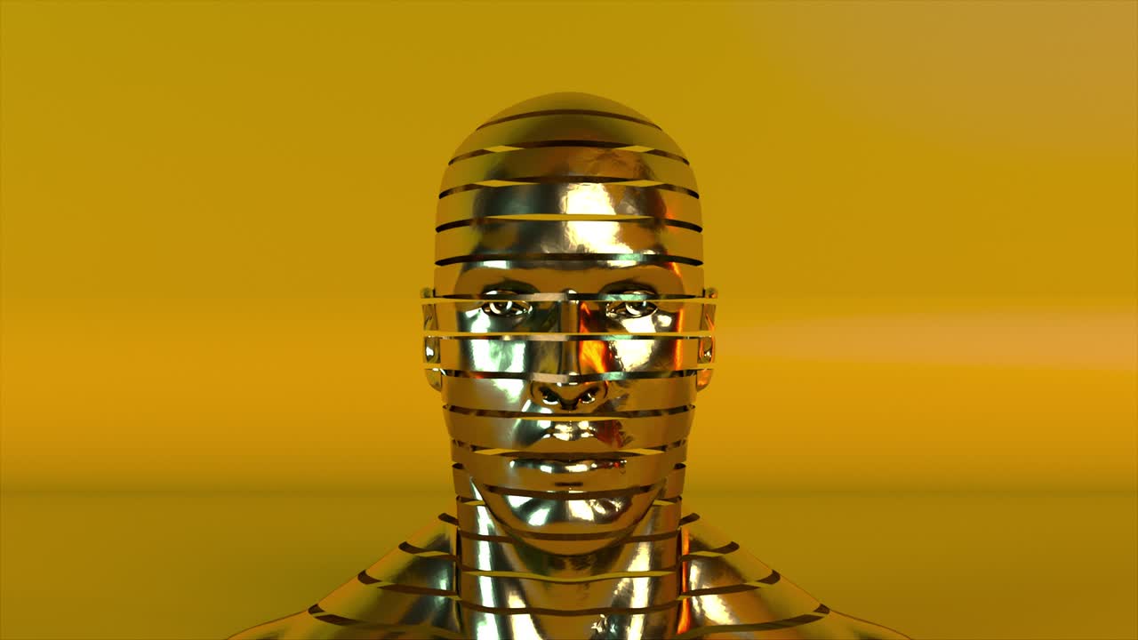 cabeza y rostro humano formados por líneas, renderización 3d. fondo generado por computadora con deformación de la cabeza