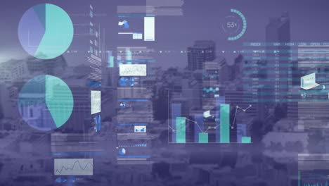animación de notificaciones y conexiones similares a través del paisaje urbano