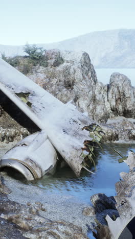 un avión estrellado en una playa