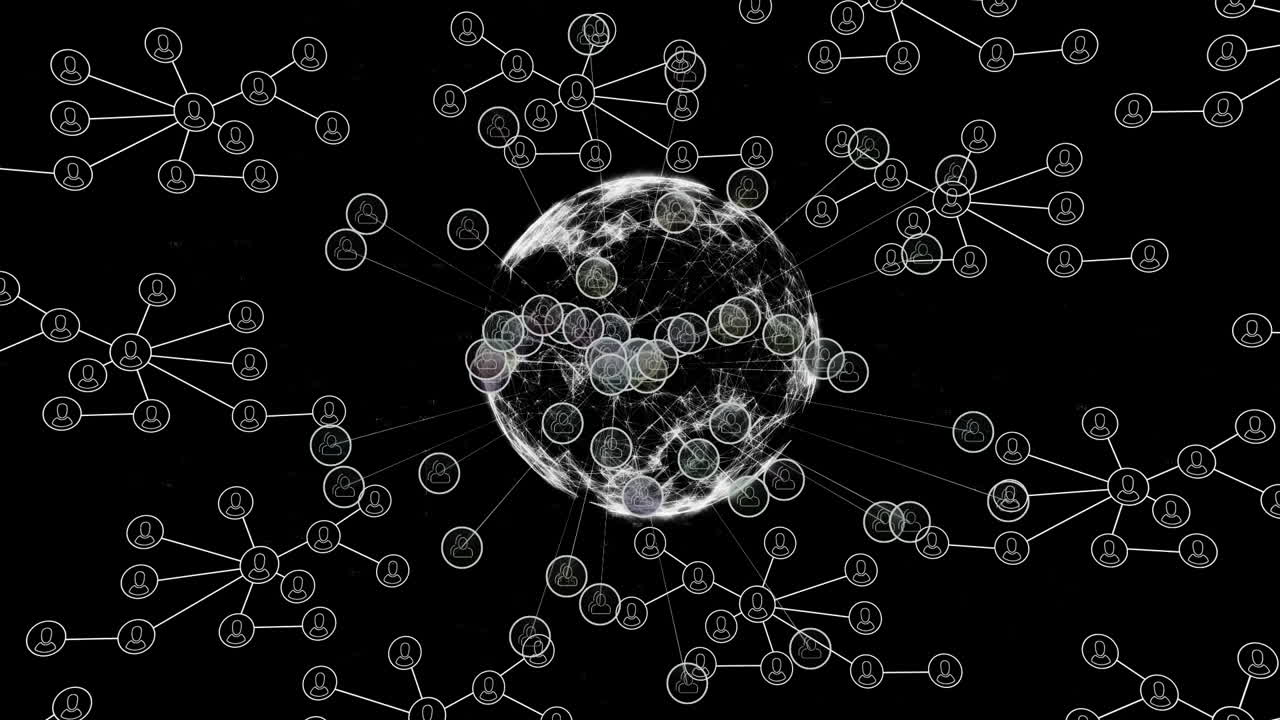 animación de la red de conexiones con los iconos de la gente en todo el mundo