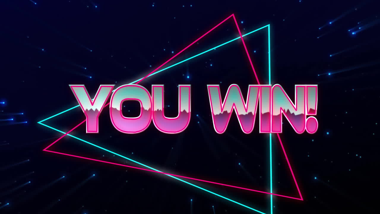 Glowing retro neon animation with YOU WIN! text over dark starry background