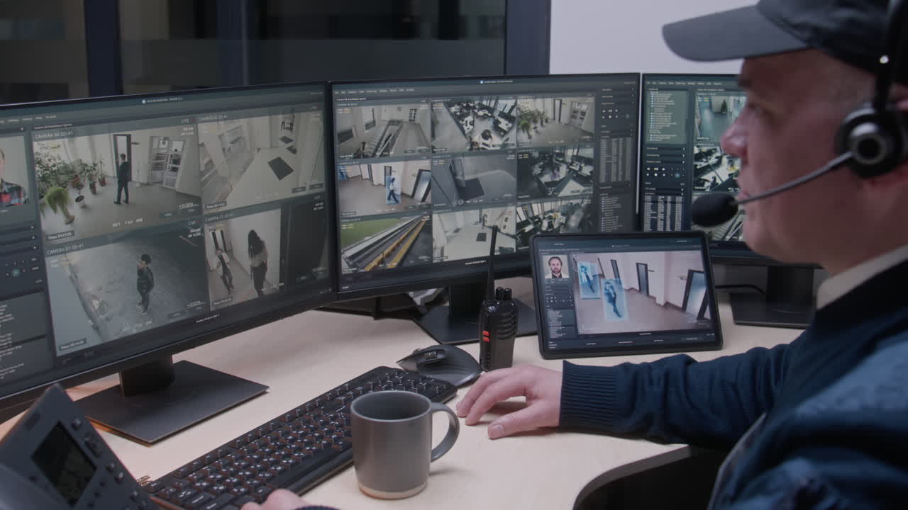sistema de vigilancia de vigilancia del guardia de seguridad en la sala de control