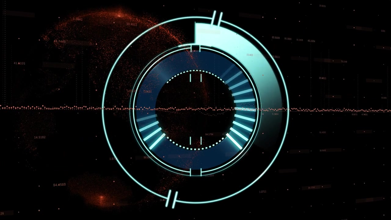 Digital HUD Interface with Rotating Circular Data Visualization