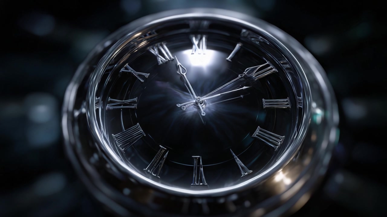 A close-up view of a luxurious clock with Roman numerals showcasing intricate detailing and shining glass, emphasizing the elegance of timekeeping craftsmanship.