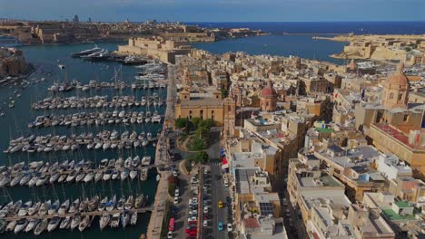 The drone captures Birgu’s rich history, from its ancient fortifications to its vibrant streets, filled with Maltese culture.
