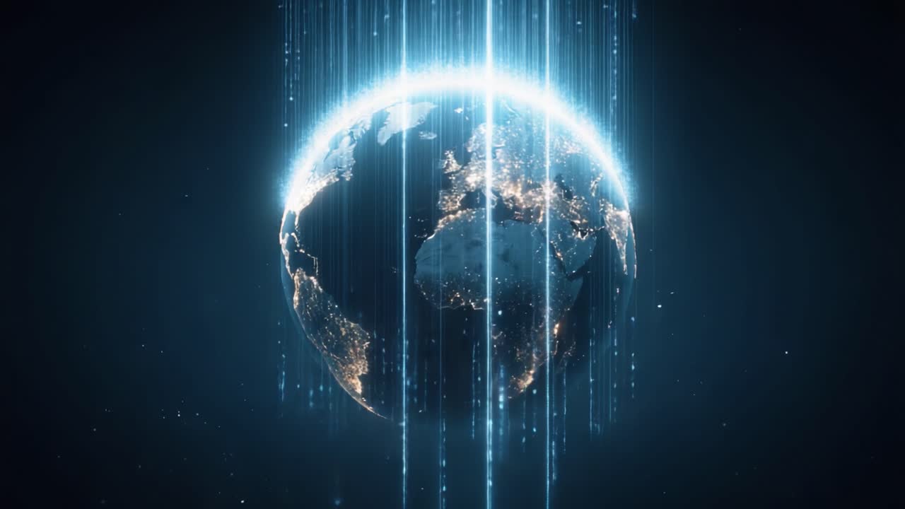 A Stunning Visualization of Earth Surrounded by Radiant Particles, Capturing the Beauty of Our Planet in a Digital Interface of Light and Technology