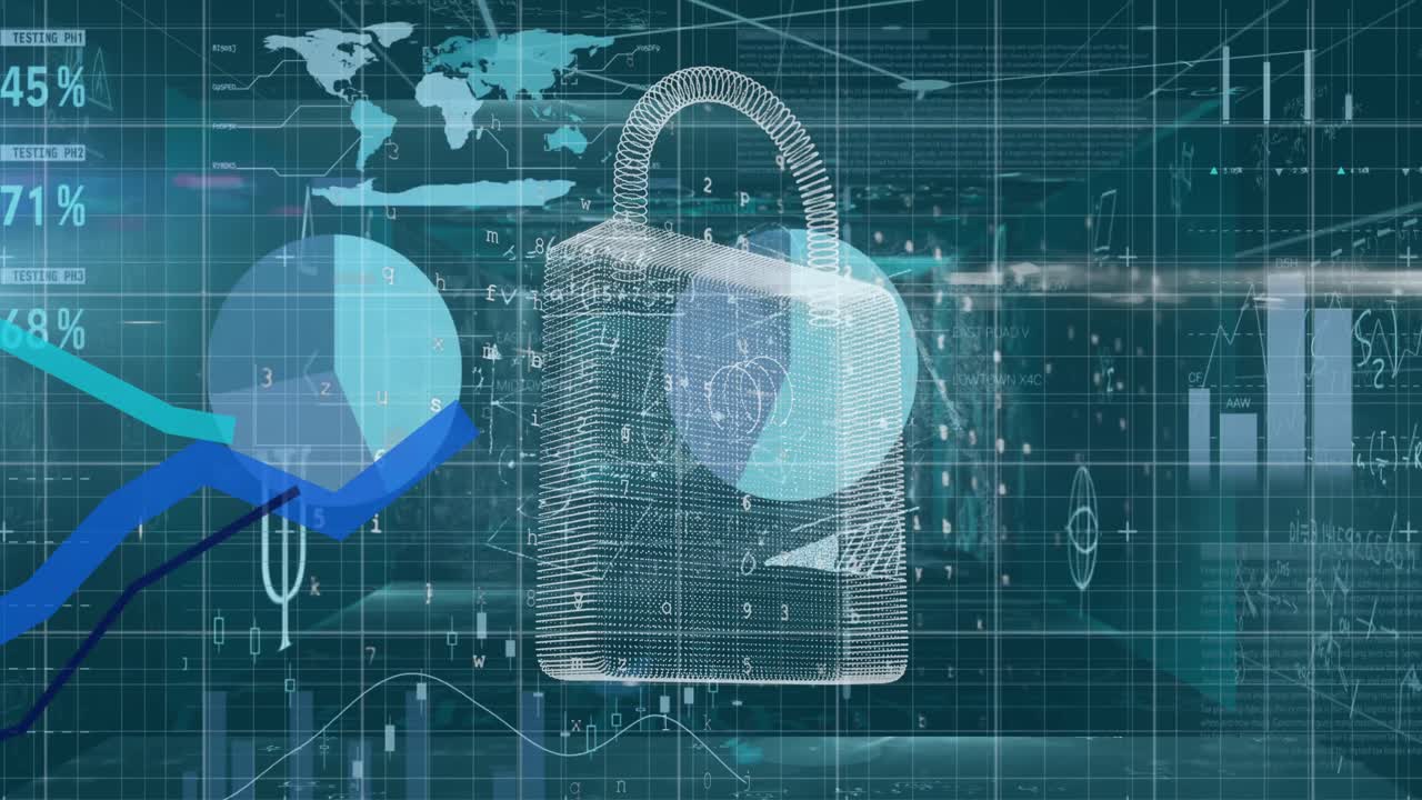 animación de datos financieros y gráficos a través de un candado digital
