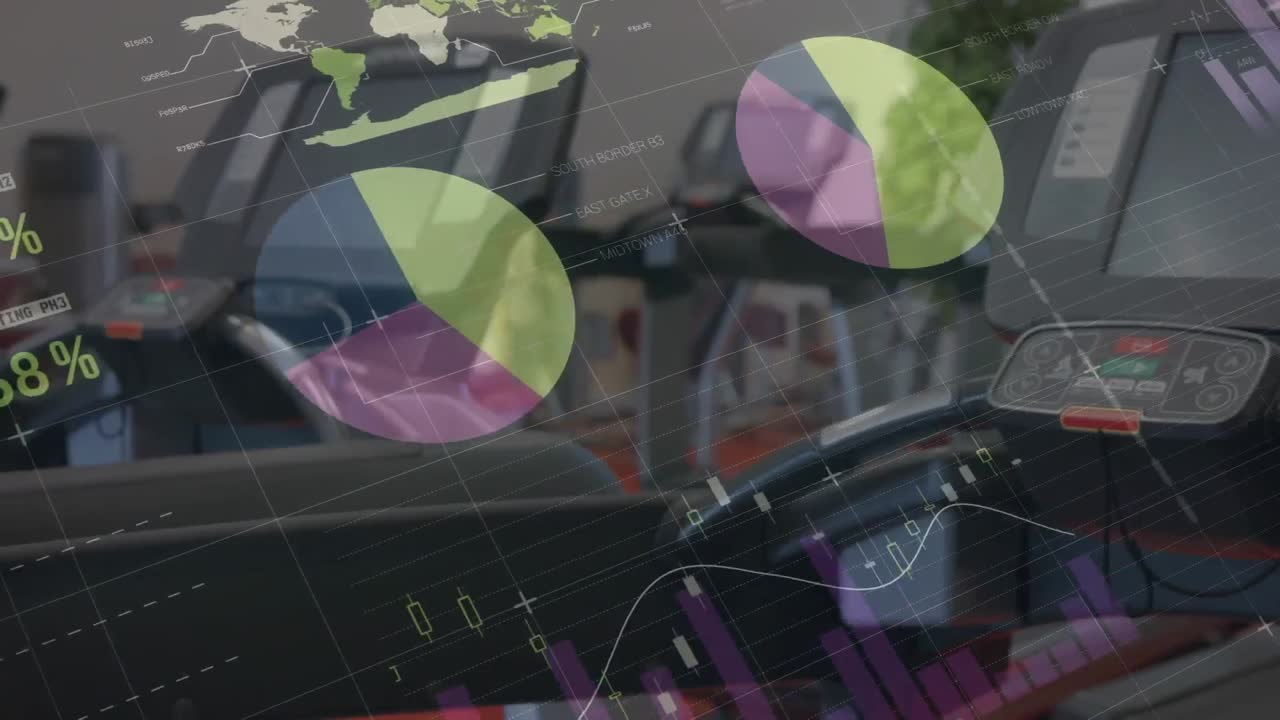 animación de la red de conexiones y procesamiento de datos en un gimnasio vacío