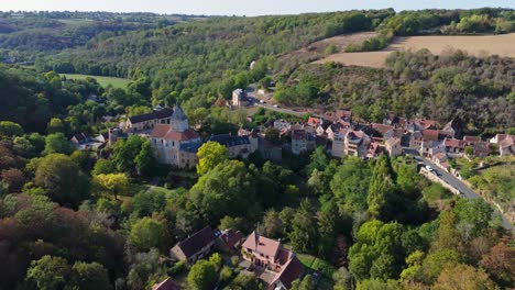 aerial view of gargilesse village and its castle, france