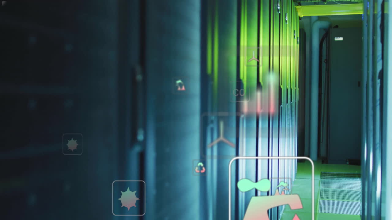Animation of ecology icons over server room