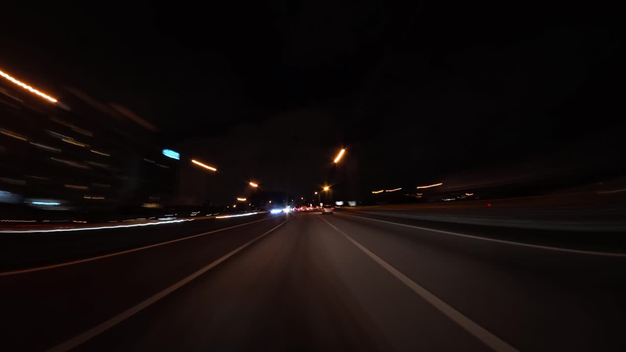 Driving on the highway hyperlapse at night