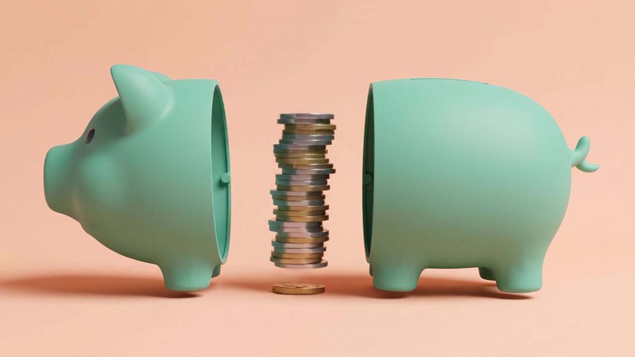 Coins Transitioning from One Piggy Bank to Another Illustrating Saving, Spending, and Financial Management in a Creative Visual Representation