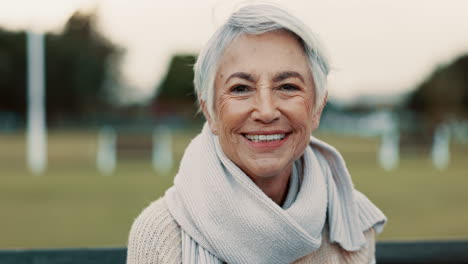 face, elderly woman and happy on park bench