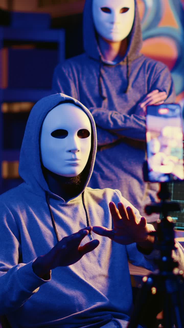 Hackers de vídeo vertical graban un vídeo de rescate en un cuartel general secreto