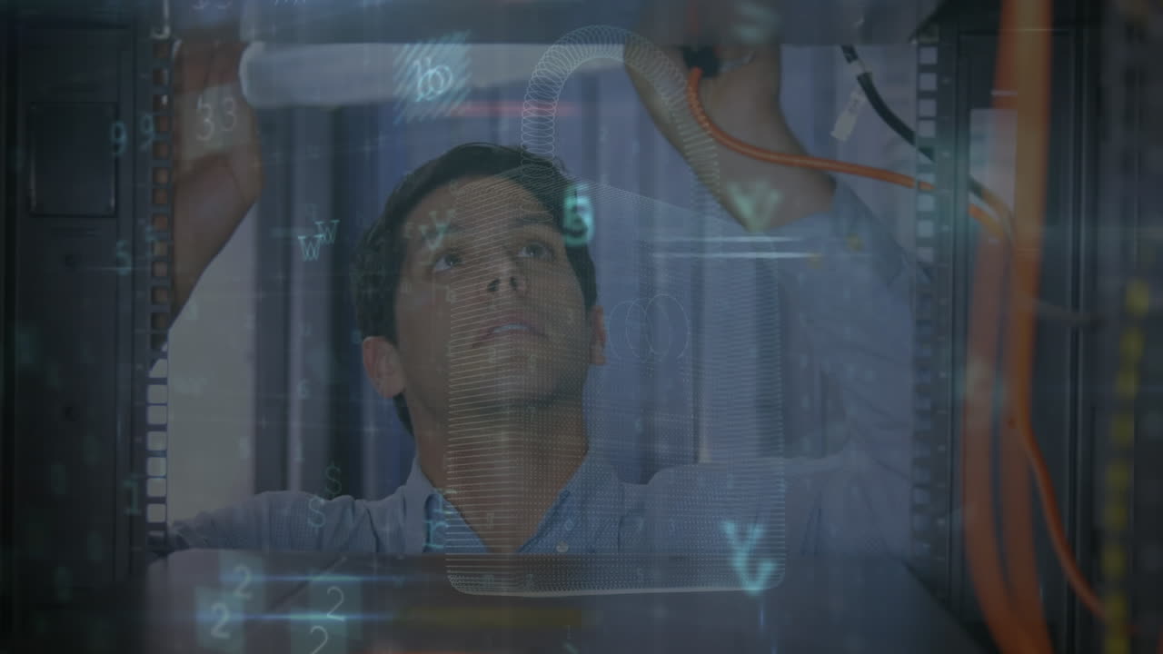 서버 에서 두 인종의 사업가에 대한 데이터 처리 애니메이션