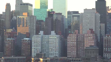 telephoto of the manhattan new york skyline with skyscrapers