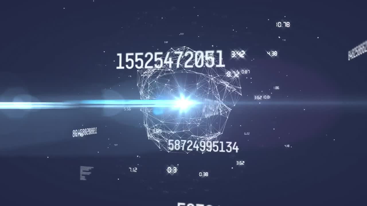 animación del globo de la red de conexiones con números y procesamiento de datos