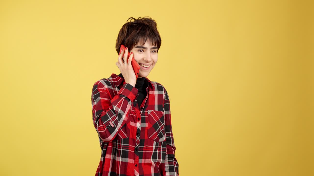 Young Woman Talking on Smartphone with Expressive Face